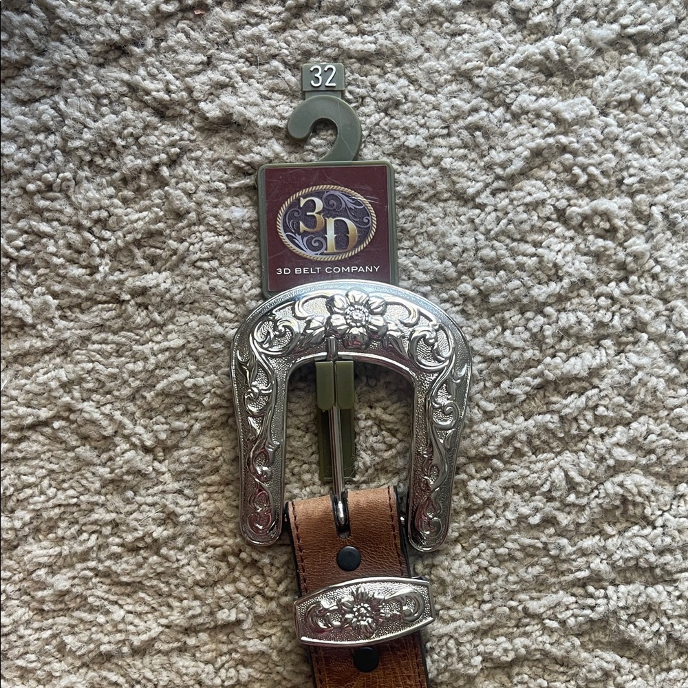 Brown Leather Belt with Silver Buckle